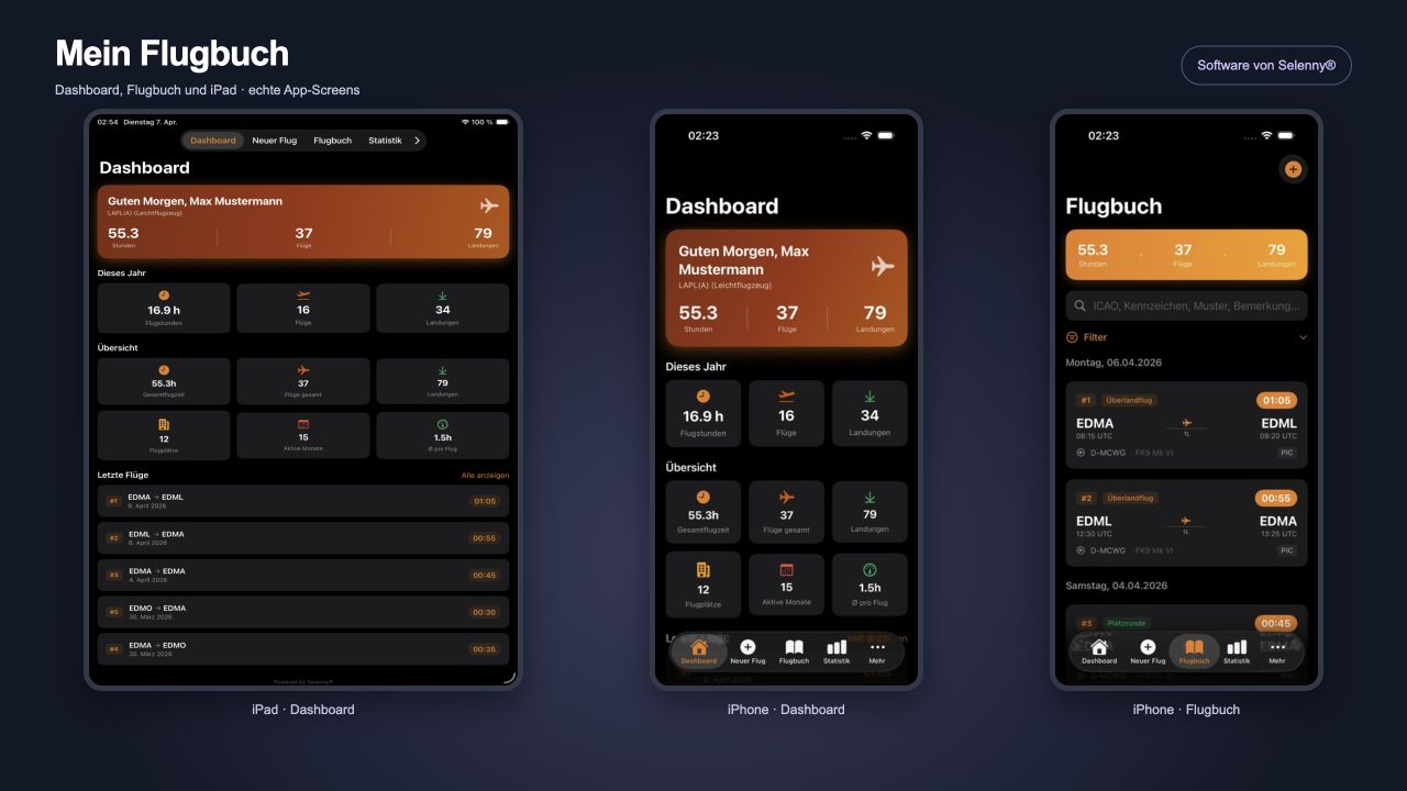 App-Ansichten: Mein Flugbuch